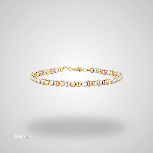 Armband met goud-, zilver- en rosékleurige kralen, 18K verguld