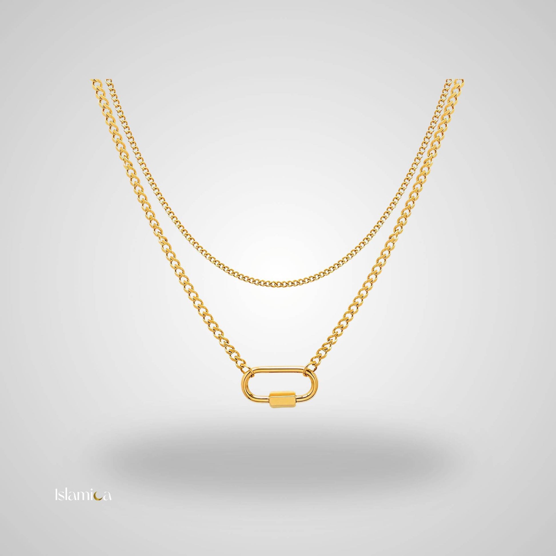 Goudkleurige ketting met stoere schakelhanger en dubbellaags design